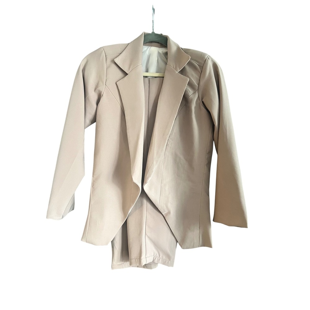 Tan Blazer Suit Set Open Front Career Jacket Business Casual